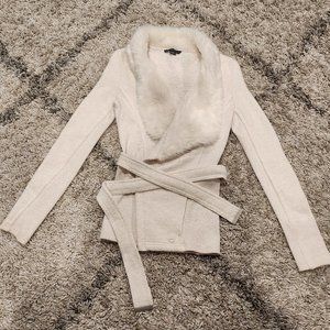 Armani Exchange shawl faux fur collar wrap belted jacket